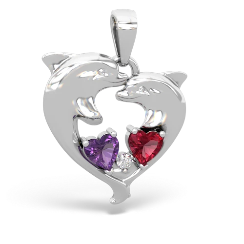 amethyst-lab ruby dolphins pendant