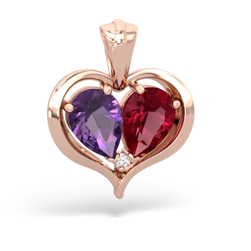 amethyst-lab ruby half heart whole pendant