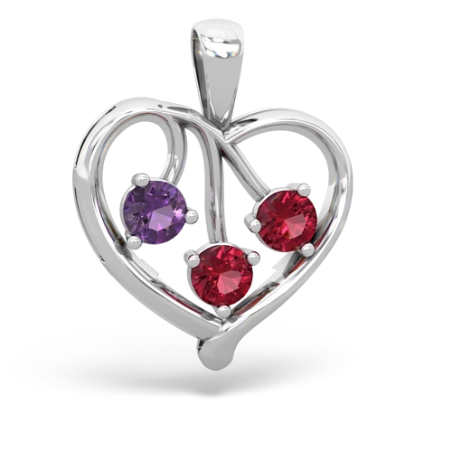 Genuine Amethyst with Lab Created Ruby and Genuine Ruby Glowing Heart pendant