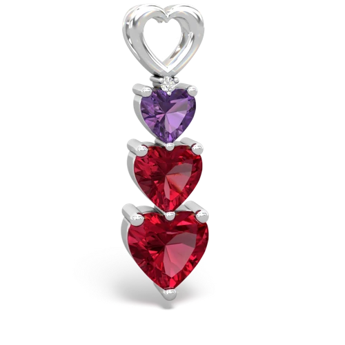 amethyst-lab ruby three stone pendant