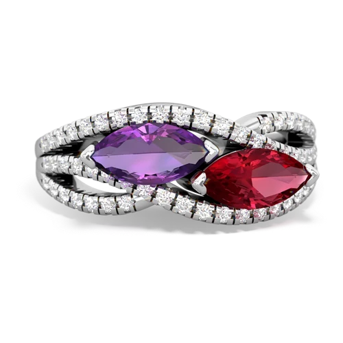amethyst-lab ruby double heart ring