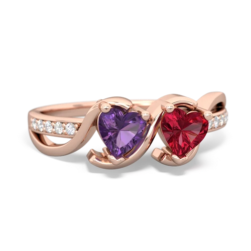 amethyst-lab ruby double heart ring