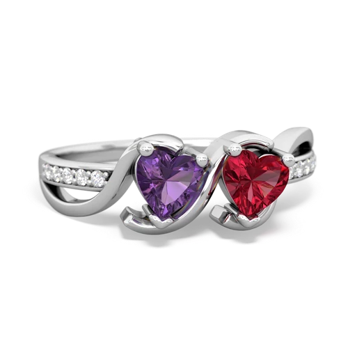 amethyst-lab ruby double heart ring