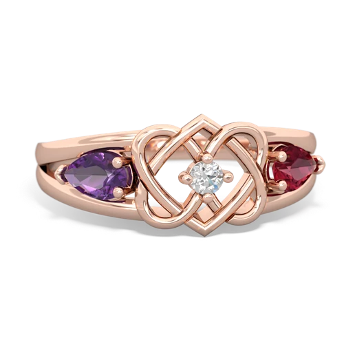 amethyst-lab ruby double heart ring