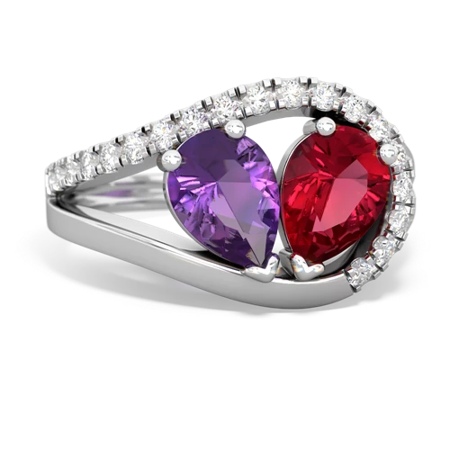 amethyst-lab ruby pave heart ring