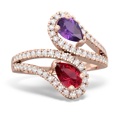 amethyst-lab ruby pave swirls ring