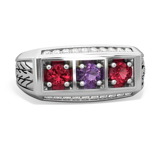 amethyst-lab ruby three stone ring