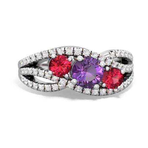 amethyst-lab ruby three stone pave ring