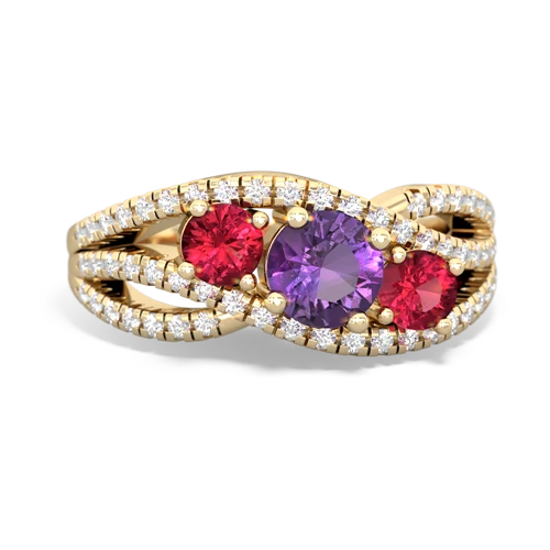 amethyst-lab ruby three stone pave ring