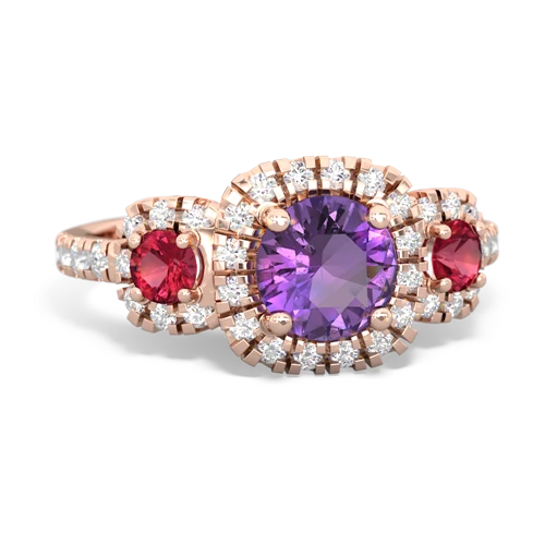 amethyst-lab ruby three stone regal ring