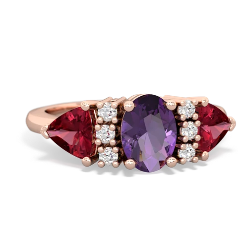 Genuine Amethyst with Lab Created Ruby and Genuine Ruby Antique Style Three Stone ring