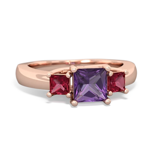 Genuine Amethyst with Lab Created Ruby and Genuine Ruby Three Stone Trellis ring