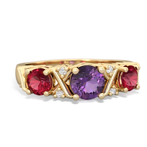 Genuine Amethyst with Lab Created Ruby and Genuine Ruby Hugs and Kisses ring