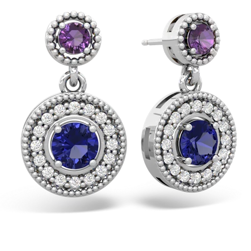 amethyst-lab sapphire halo earrings