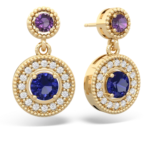 amethyst-lab sapphire halo earrings