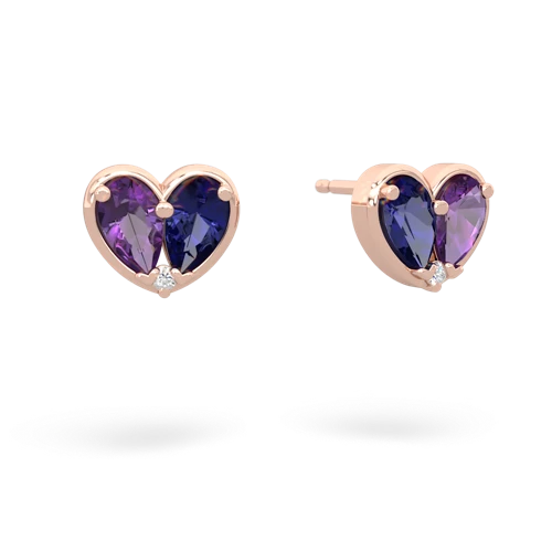 amethyst-lab sapphire one heart earrings