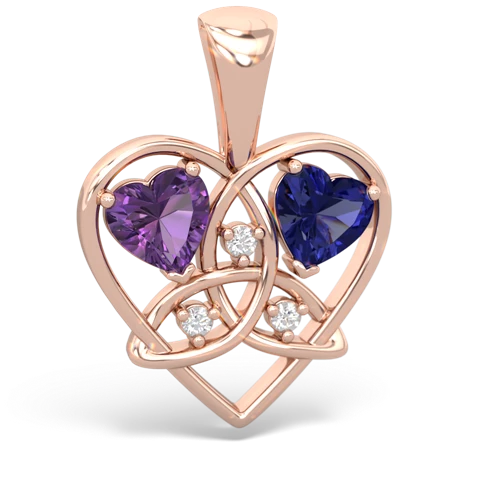 Amethyst Genuine Amethyst with Lab Created Sapphire Celtic Trinity Heart pendant Pendant