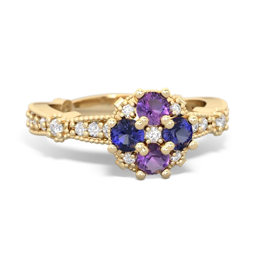 Amethyst Genuine Amethyst with Lab Created Sapphire Milgrain Antique Style ring Ring