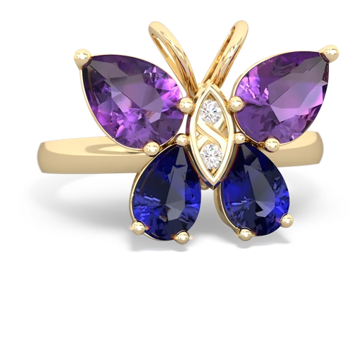 amethyst-lab sapphire butterfly ring