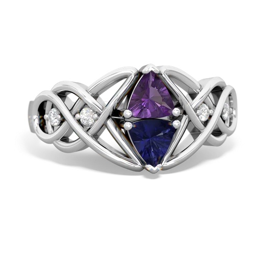 amethyst-lab sapphire celtic knot ring