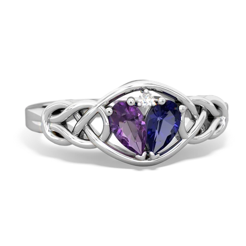 amethyst-lab sapphire celtic knot ring