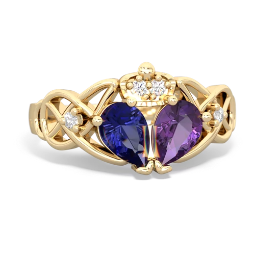 Amethyst Genuine Amethyst with Lab Created Sapphire Two Stone Claddagh ring Ring