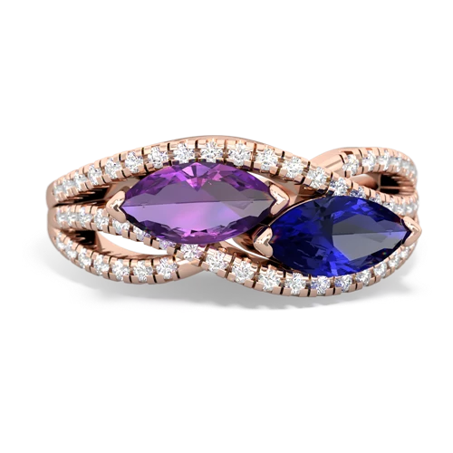 amethyst-lab sapphire double heart ring