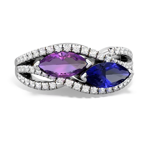 amethyst-lab sapphire double heart ring