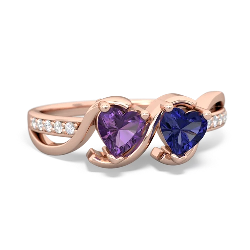 amethyst-lab sapphire double heart ring