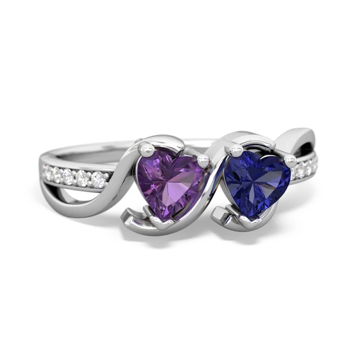 amethyst-lab sapphire double heart ring