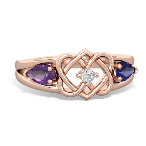 amethyst-lab sapphire double heart ring