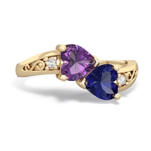 Amethyst Genuine Amethyst with Lab Created Sapphire Snuggling Hearts ring Ring