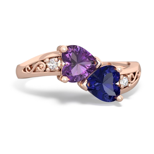 amethyst-lab sapphire filligree ring