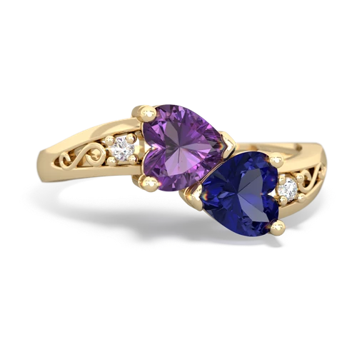 amethyst-lab sapphire filligree ring