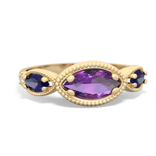 Amethyst Genuine Amethyst with Lab Created Sapphire and Lab Created Emerald Antique Style Keepsake ring Ring