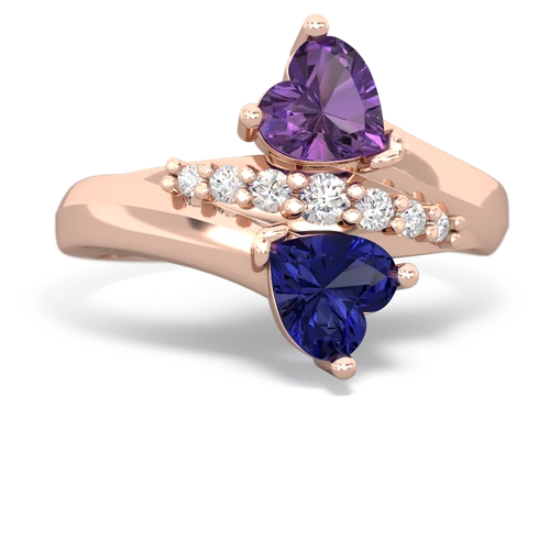 Amethyst Genuine Amethyst with Lab Created Sapphire Heart to Heart Bypass ring Ring