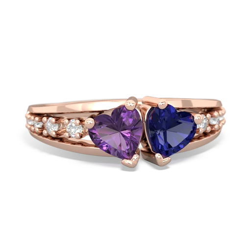 Amethyst Genuine Amethyst with Lab Created Sapphire Heart to Heart ring Ring