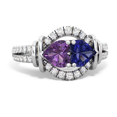 Amethyst Genuine Amethyst with Lab Created Sapphire Art-Deco Keepsake ring Ring