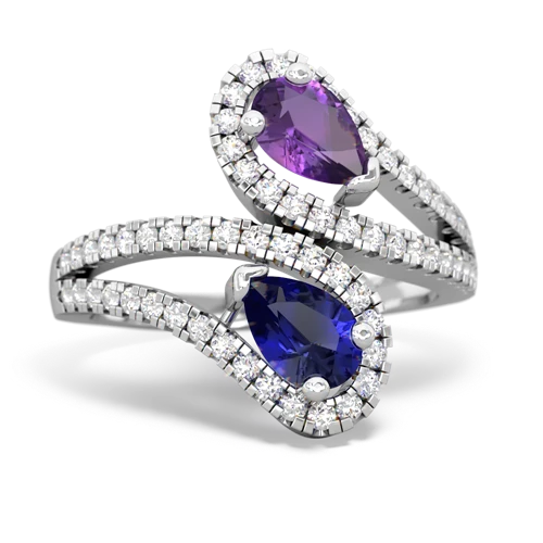 amethyst-lab sapphire pave swirls ring