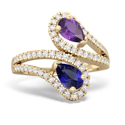 amethyst-lab sapphire pave swirls ring