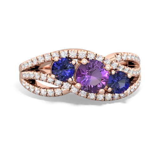 amethyst-lab sapphire three stone pave ring