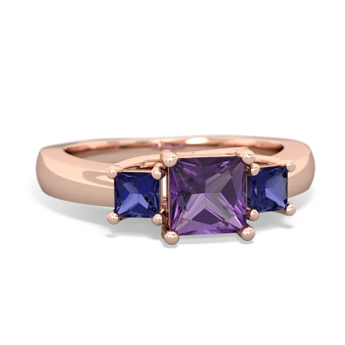 Amethyst Genuine Amethyst with Lab Created Sapphire and Lab Created Ruby Three Stone Trellis ring Ring