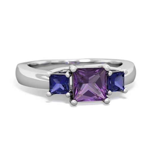 Amethyst Genuine Amethyst with Lab Created Sapphire and  Three Stone Trellis ring Ring
