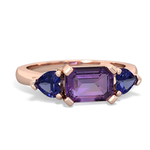Amethyst Genuine Amethyst with Lab Created Sapphire and  Three Stone ring Ring