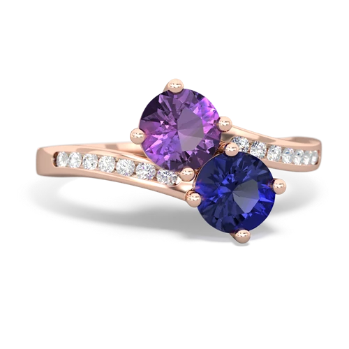 Amethyst Genuine Amethyst with Lab Created Sapphire Keepsake Two Stone ring Ring