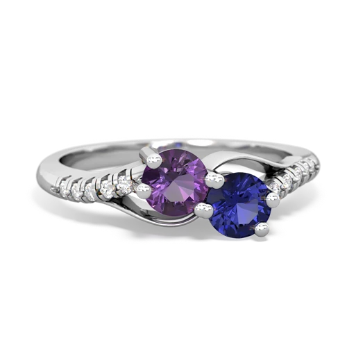 amethyst-lab sapphire two stone infinity ring