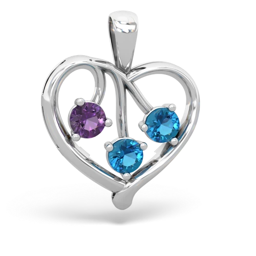 Amethyst Genuine Amethyst with Genuine London Blue Topaz and Genuine Aquamarine Glowing Heart pendant Pendant