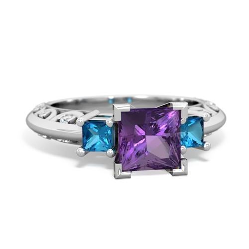 Amethyst Genuine Amethyst with Genuine London Blue Topaz and Genuine Pink Tourmaline Art Deco ring Ring