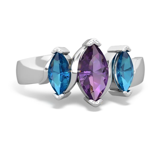 Amethyst Genuine Amethyst with Genuine London Blue Topaz and Genuine Pink Tourmaline Three Peeks ring Ring