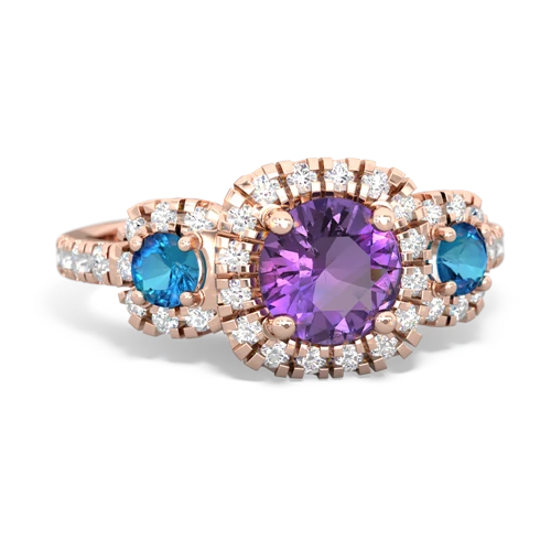 Amethyst Genuine Amethyst with Genuine London Blue Topaz and Genuine Pink Tourmaline Regal Halo ring Ring